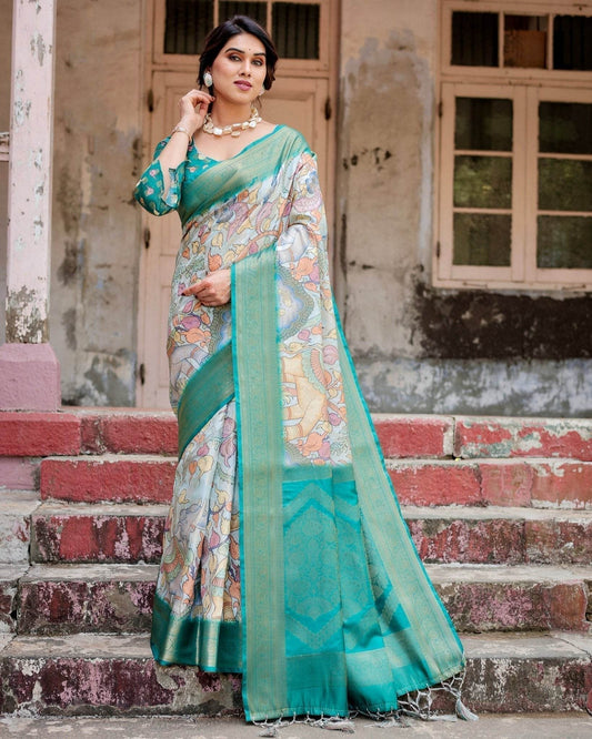 Graceful Green Banarasi Silk Saree with Vibrant Motifs and Zari Woven Pallu - SEEANS