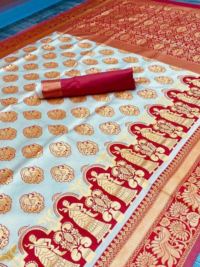 Kanjivaram Soft Lichi Silk Saree with Intricate Weaving & Rich Border - SEEANS