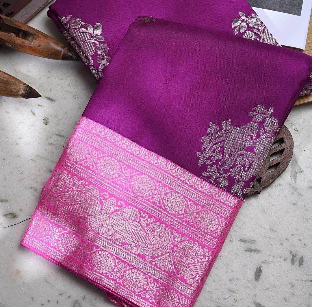 Kanjivaram Soft Lichi Silk Saree with Royal Weaving - Vintage Design - SEEANS