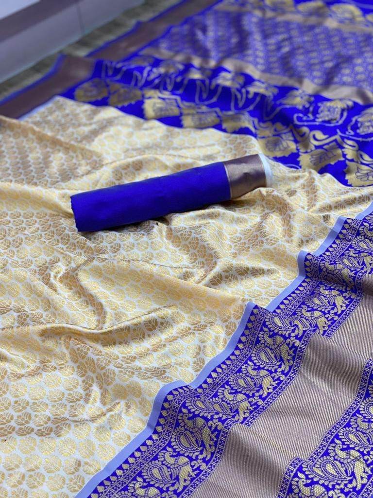 Kanjivaram Soft Lichi Silk Saree with Vintage Weaving & Rich Border - SEEANS