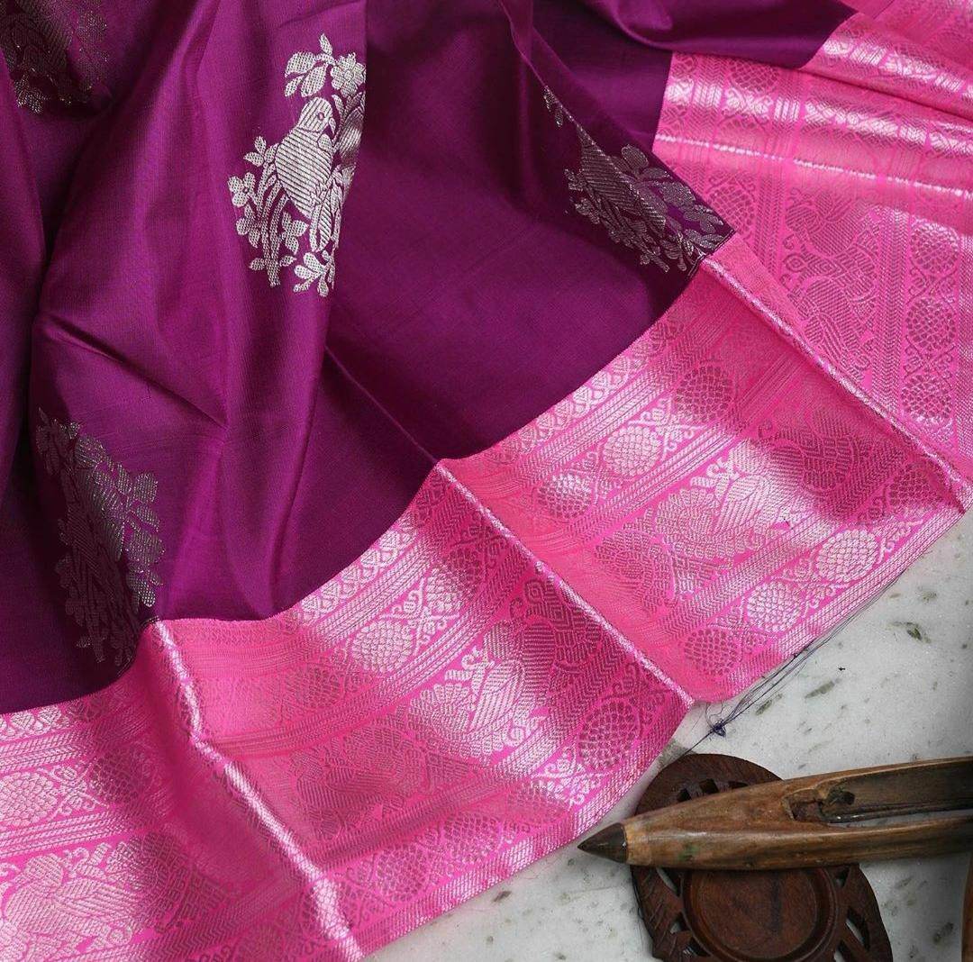 Kanjivaram Soft Lichi Silk Saree with Royal Weaving - Vintage Design - SEEANS