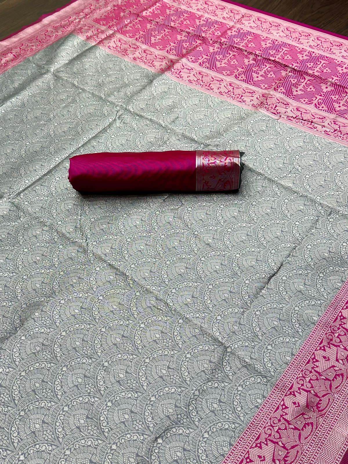 Kanjivaram Soft Lichi Silk Saree with Intricate Weaving - Royal Look - SEEANS