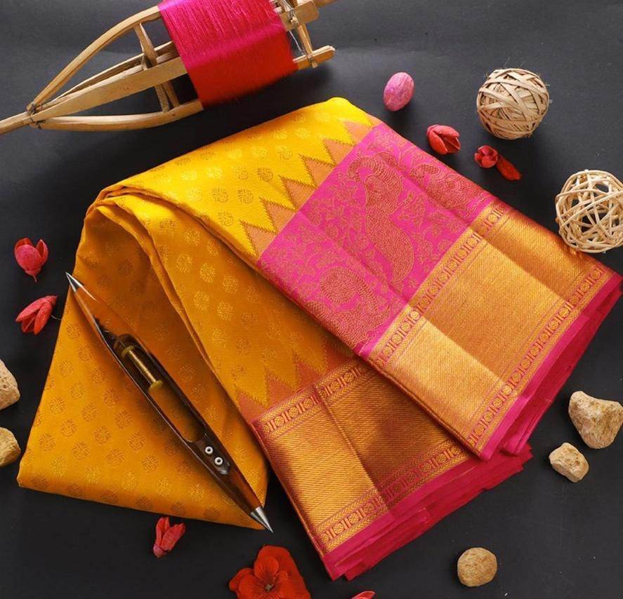 Kanjivaram Soft Lichi Silk Saree - Vintage Weaving, Royal Design - SEEANS