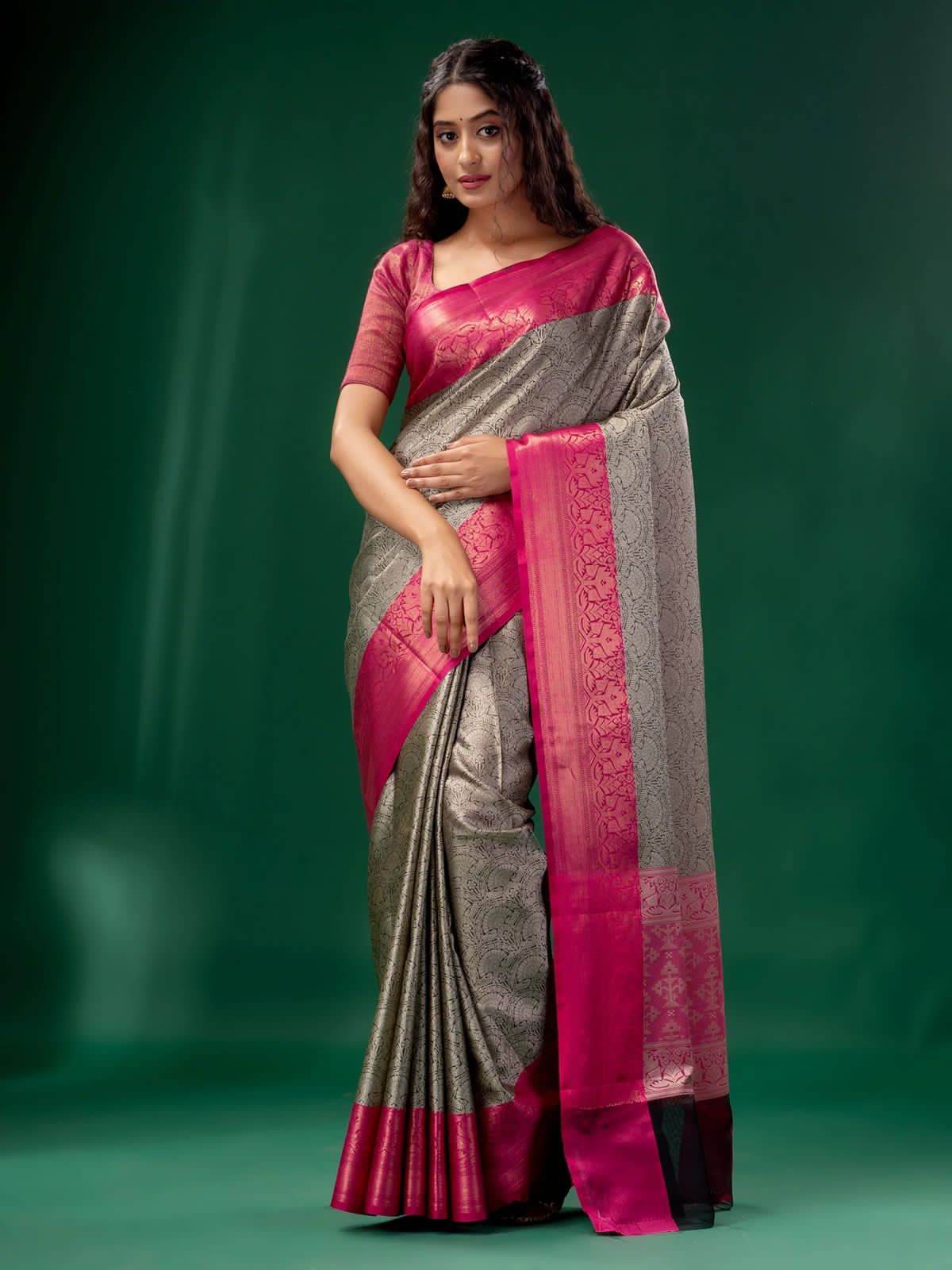 Kanjivaram Soft Lichi Silk Saree with Intricate Weaving - Royal Look - SEEANS