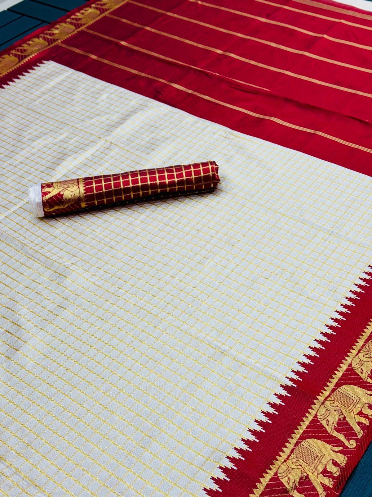 Kanjivaram Soft Lichi Silk Saree with Vintage Weaving & Rich Border - SEEANS