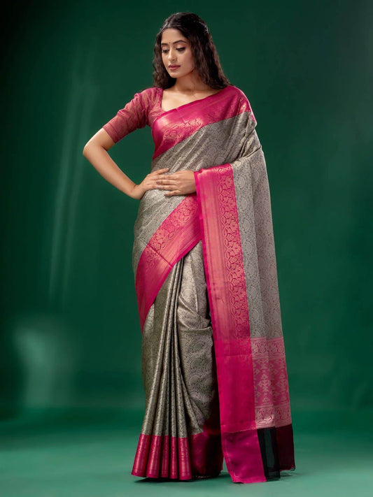 Kanjivaram Soft Lichi Silk Saree with Intricate Weaving - Royal Look - SEEANS