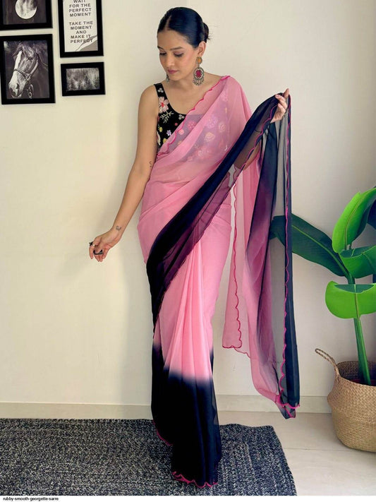 Casual Faux Georgette Saree with Plain Arco Border | SEEANS - SEEANS