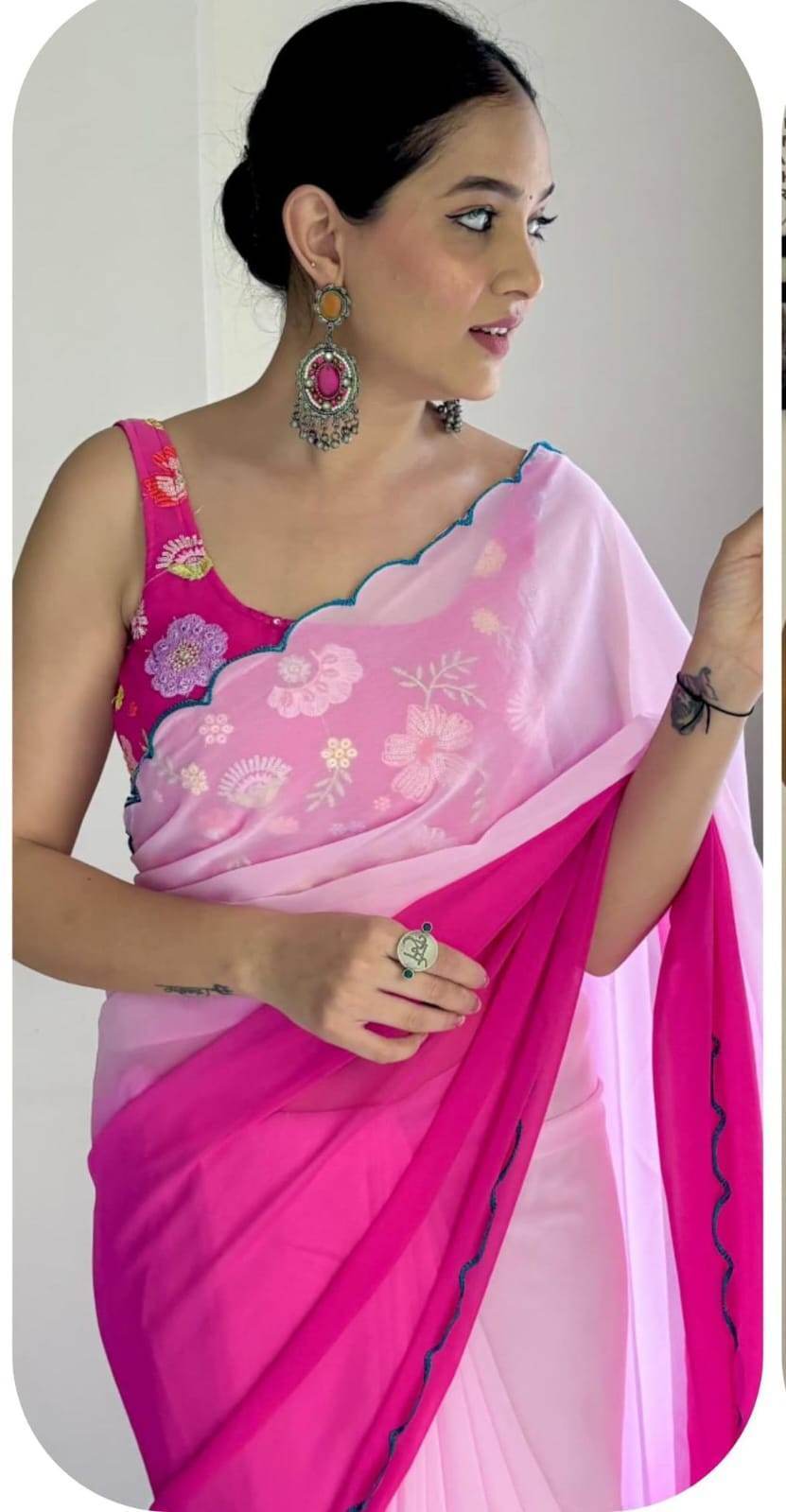 Casual Faux Georgette Saree with Plain Arco Border | SEEANS - SEEANS