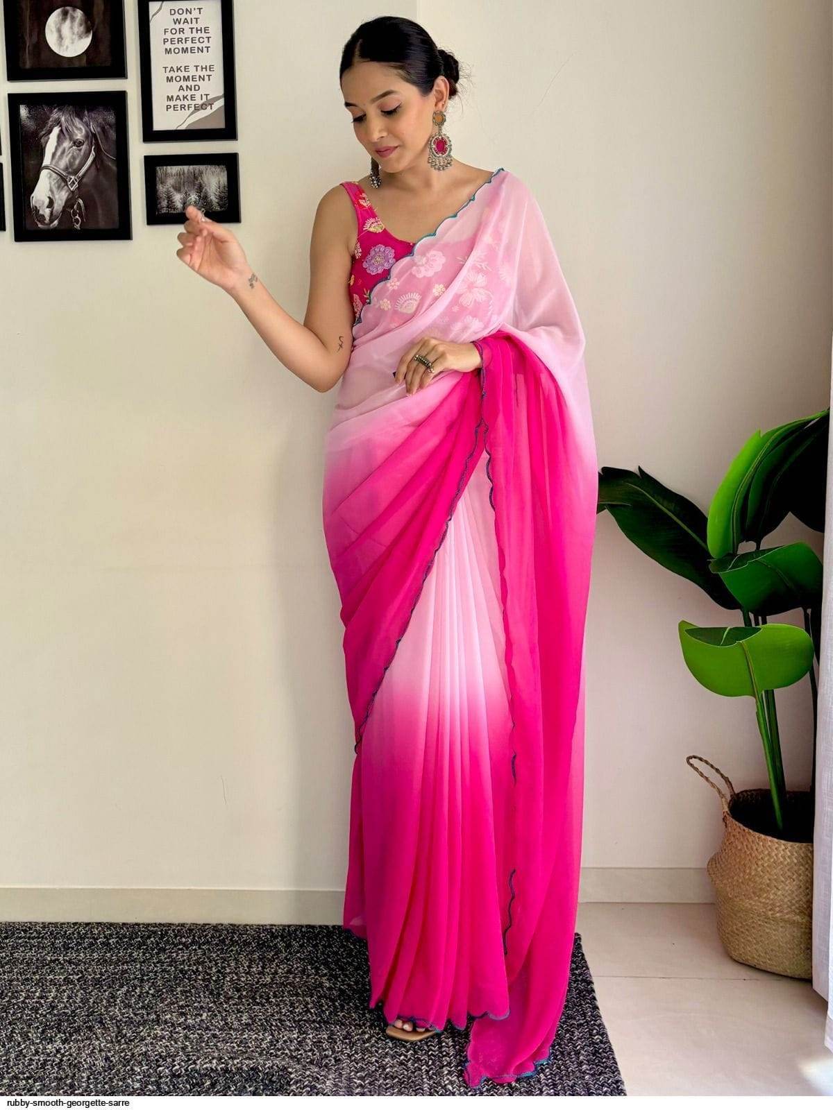 Casual Faux Georgette Saree with Plain Arco Border | SEEANS - SEEANS