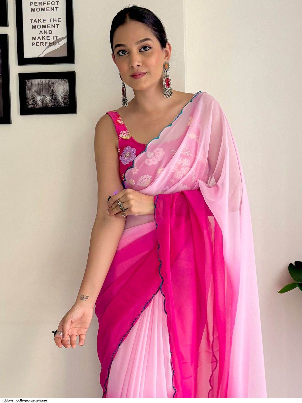 Casual Faux Georgette Saree with Plain Arco Border | SEEANS - SEEANS