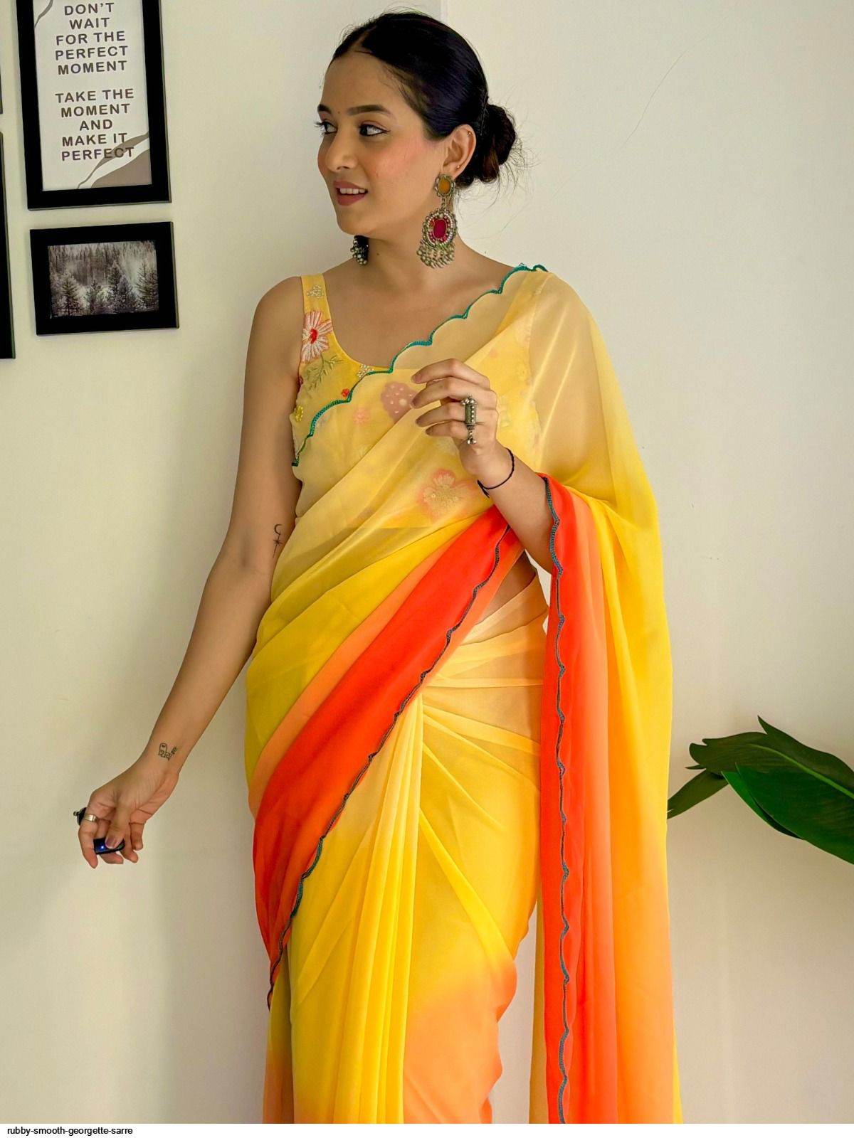 Buy Casual Saree with Vintage Design – Faux Georgette, Embroidered Blouse - SEEANS