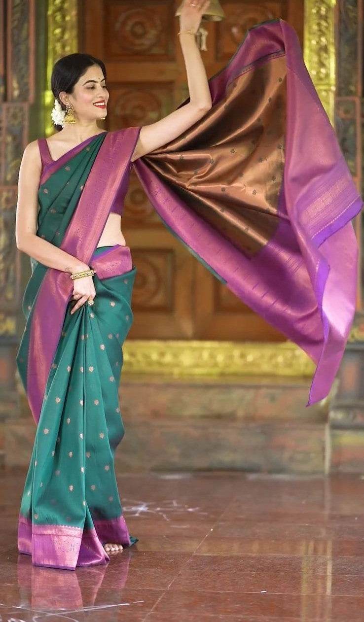 Kanjivaram Soft Lichi Silk Saree with Rich Border – Elegant Weaving Design - SEEANS