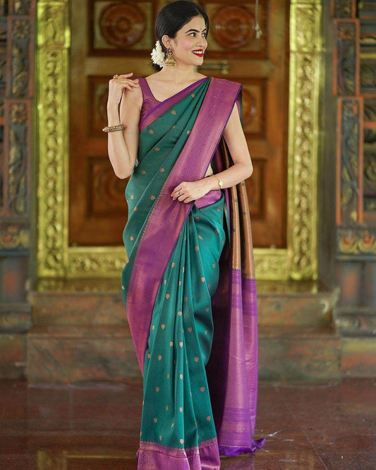 Kanjivaram Soft Lichi Silk Saree with Rich Border – Elegant Weaving Design - SEEANS