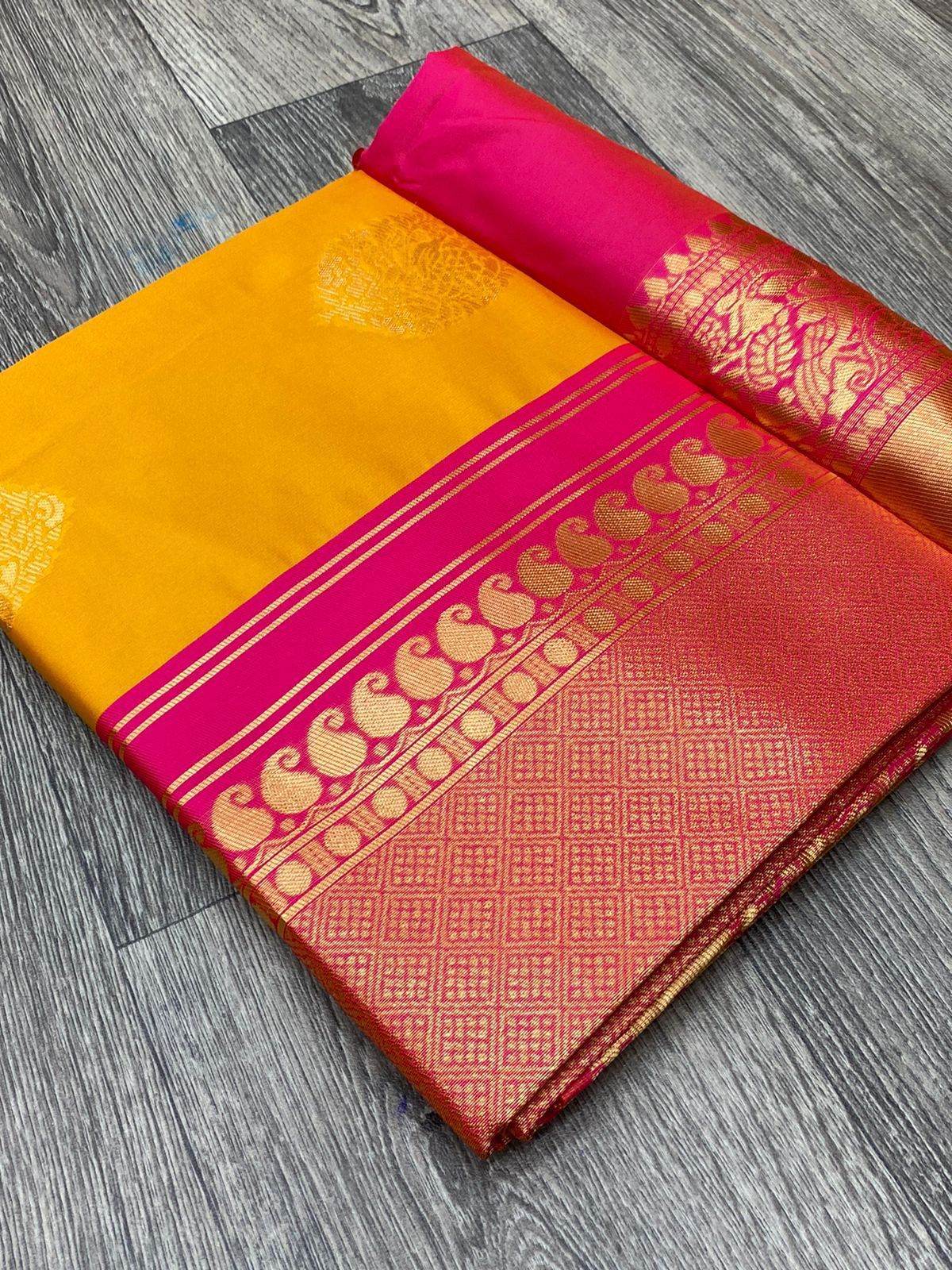 Kanjivaram Soft Lichi Silk Saree with Royal Weaving - Vintage Design - SEEANS