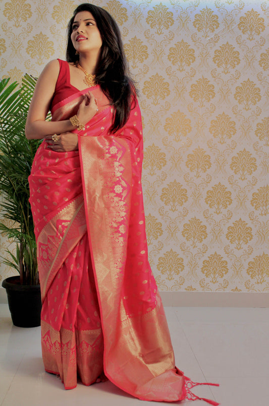 Pure Banarasi Silk Saree with Zari Weaving – Traditional Elegance - SEEANS