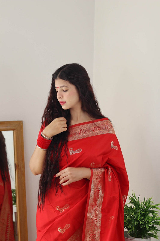 Pure Banarasi Silk Saree with Zari Weaving | Unstitched Blouse - SEEANS